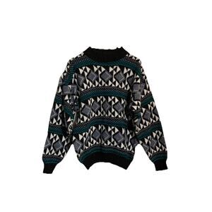 Vintage Sweater Men's M Multicolor Geometric Knit Pullover 1990s Grunge Acrylic